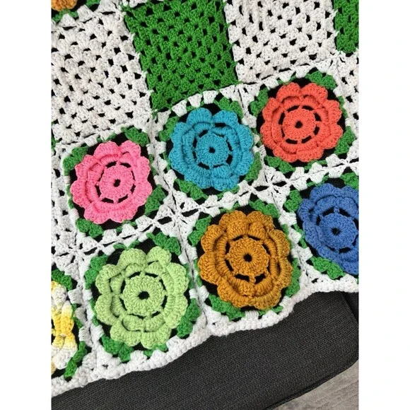 Handcrafted Colorful Granny Square Crochet Afghan Grandma Flower Roseanne Chic - Picture 2 of 5